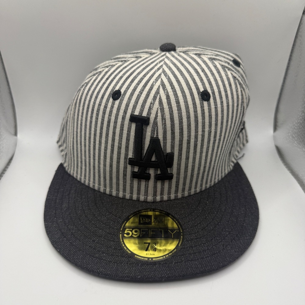 New Era 59FIFTY Los Angeles Dodgers Hat Seersucker Stripe Fitted 7 3/4 LA Cap
